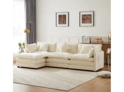 Sofá de canto de 3 lugares com pufe - 283 x 147 x 84 - Tecido Chenille - Bege