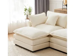 Sofá de canto de 3 lugares com pufe - 283 x 147 x 84 - Tecido Chenille - Bege