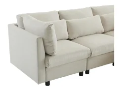 Sofá de canto de 3-4 lugares, mobiliário estofado em forma de L, tecido de linho, 220x83x81cm, bege