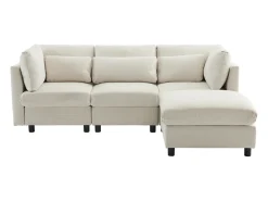 Sofá de canto de 3-4 lugares, mobiliário estofado em forma de L, tecido de linho, 220x83x81cm, bege