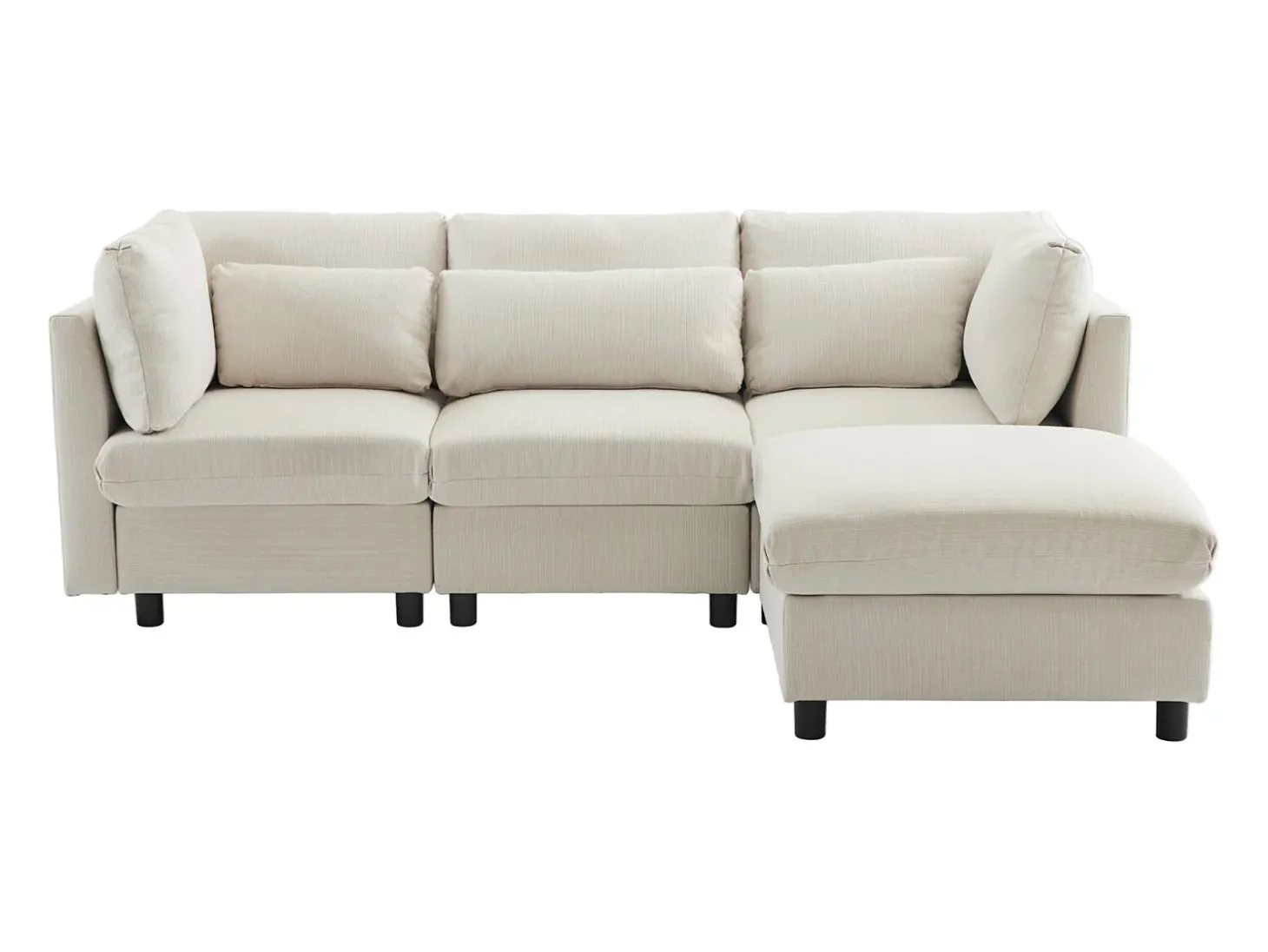 Sofá de canto de 3-4 lugares, mobiliário estofado em forma de L, tecido de linho, 220x83x81cm, bege
