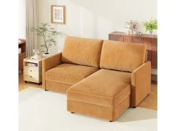 Sofá de canto de 2 -Sater - ângulo reversível para a direita / esquerda - 180x140x86cm - em tecido de veludo com nervuras - Max 300kg Load - Mostarda Amarelo