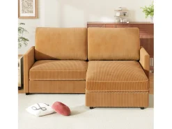 Sofá de canto de 2 -Sater - ângulo reversível para a direita / esquerda - 180x140x86cm - em tecido de veludo com nervuras - Max 300kg Load - Mostarda Amarelo