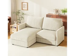 Sofá de canto de 2 -Sater - ângulo reversível da direita / esquerda - 180x140x86cm - em tecido de veludo com nervuras - Max 300kg Load - bege
