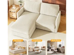 Sofá de canto de 2 -Sater - ângulo reversível da direita / esquerda - 180x140x86cm - em tecido de veludo com nervuras - Max 300kg Load - bege