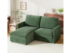Sofá de canto de 2 -Sater - ângulo reversível para a direita / esquerda - 180x140x86cm - em tecido de veludo com nervuras - carga máxima de 300 kg - verde