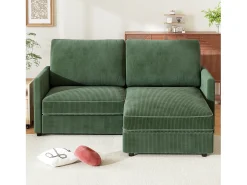 Sofá de canto de 2 -Sater - ângulo reversível para a direita / esquerda - 180x140x86cm - em tecido de veludo com nervuras - carga máxima de 300 kg - verde