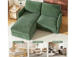 Sofá de canto de 2 -Sater - ângulo reversível para a direita / esquerda - 180x140x86cm - em tecido de veludo com nervuras - carga máxima de 300 kg - verde
