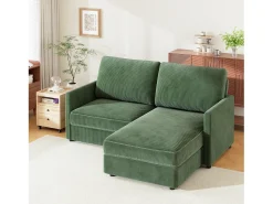 Sofá de canto de 2 -Sater - ângulo reversível para a direita / esquerda - 180x140x86cm - em tecido de veludo com nervuras - carga máxima de 300 kg - verde