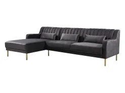 Sofá de canto de veludo "Oliver" - 275 x 161 x 81 cm - 5 lugares - Cinza - Canto esquerdo