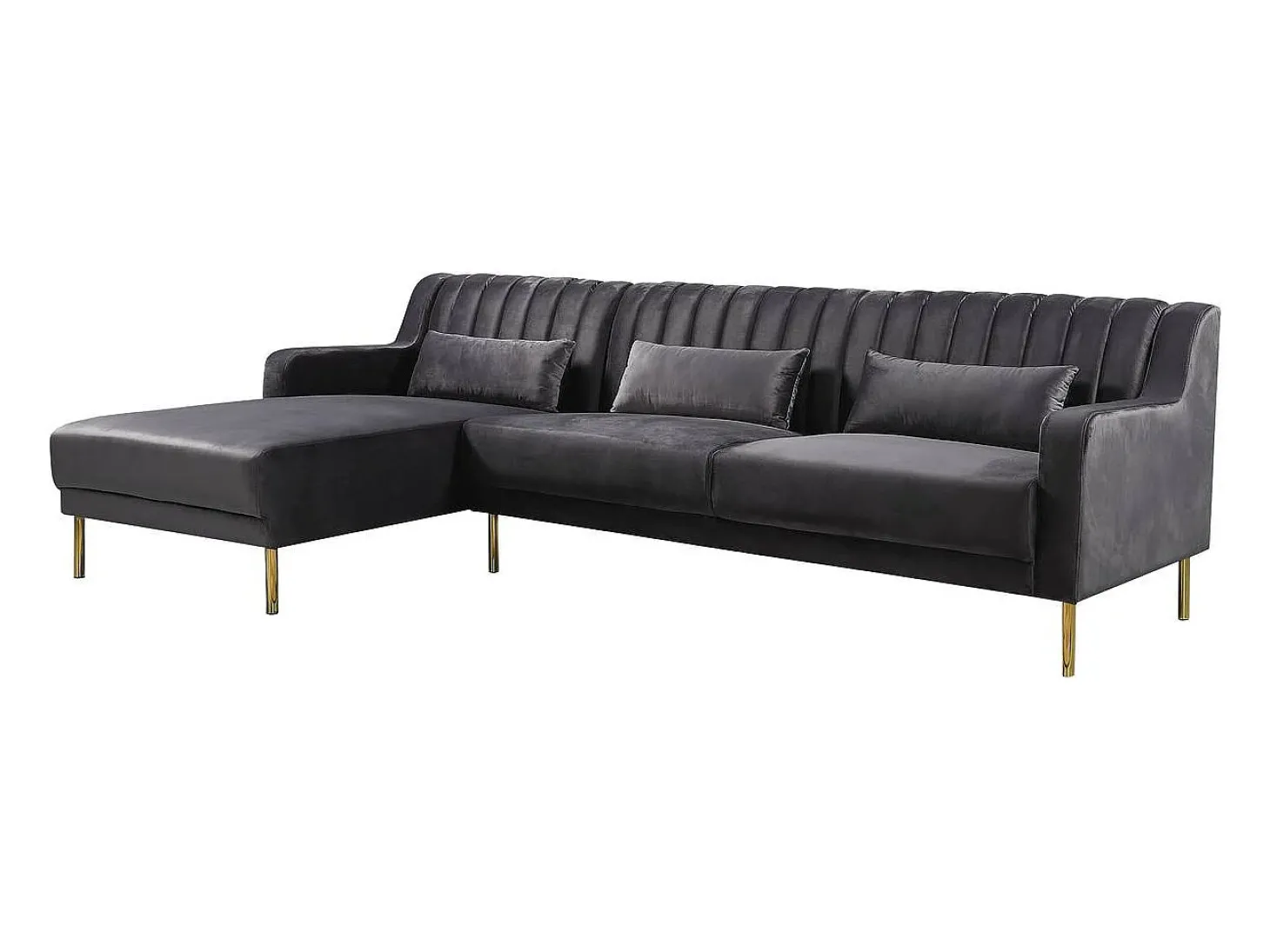 Sofá de canto de veludo "Oliver" - 275 x 161 x 81 cm - 5 lugares - Cinza - Canto esquerdo