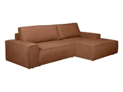 Sofá de canto direito convertível tecido texturizado terracota AMELIA