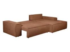 Sofá de canto direito convertível tecido texturizado terracota AMELIA