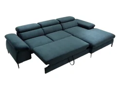 Sofá de canto direito convertível em veludo azul-escuro design SEPINA de Pascal Morabito