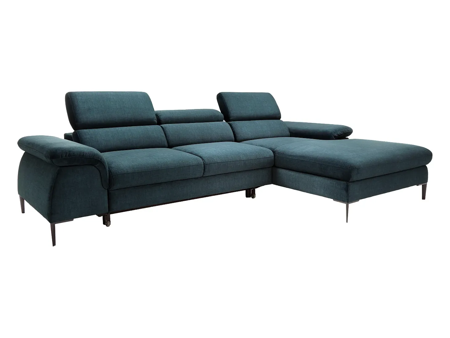 Sofá de canto direito convertível em veludo azul-escuro design SEPINA de Pascal Morabito