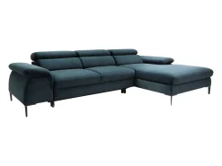 Sofá de canto direito convertível em veludo azul-escuro design SEPINA de Pascal Morabito
