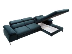 Sofá de canto direito convertível em veludo azul-escuro design SEPINA de Pascal Morabito