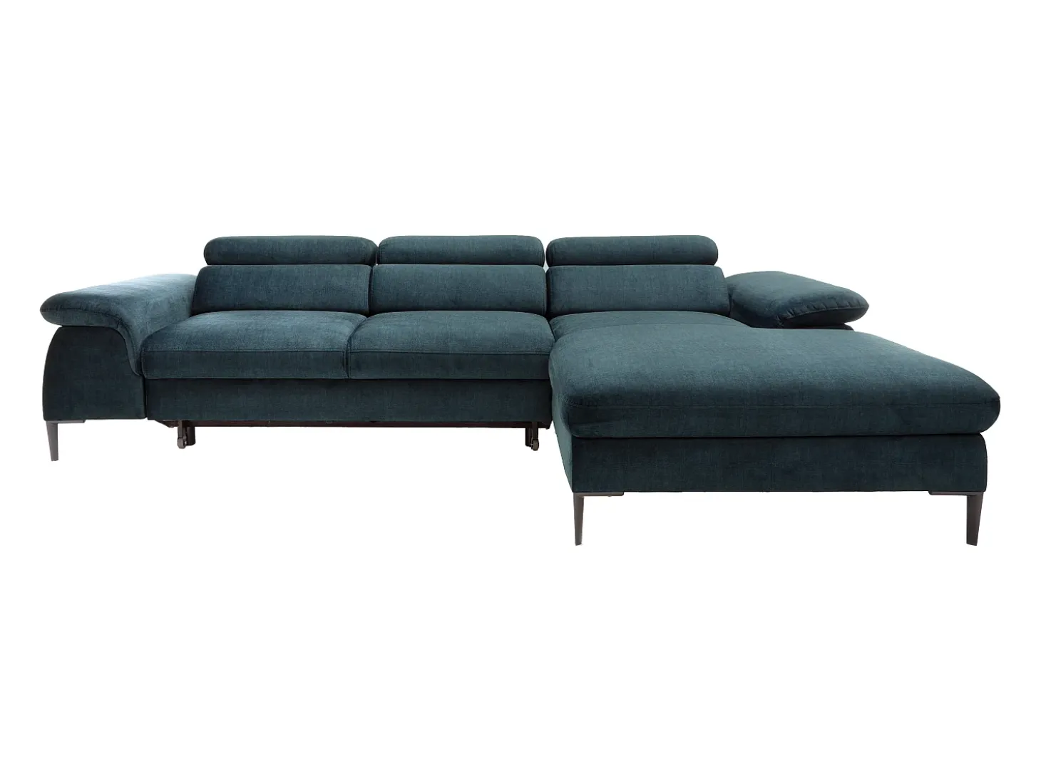 Sofá de canto direito convertível em veludo azul-escuro design SEPINA de Pascal Morabito