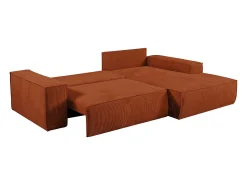 Sofá de canto direito convertível em veludo canelado terracota AMELIA