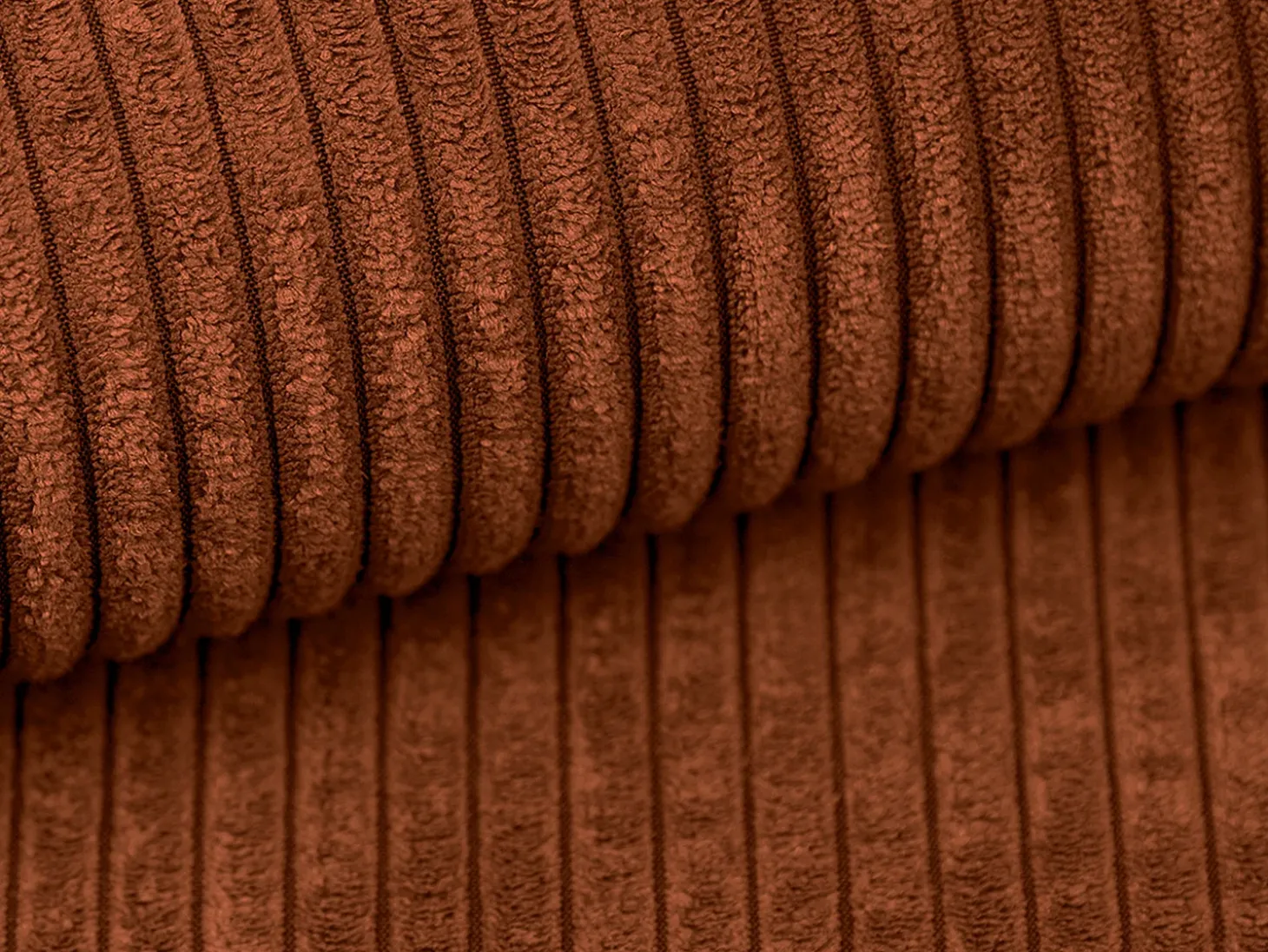 Sofá de canto direito convertível em veludo canelado terracota AMELIA