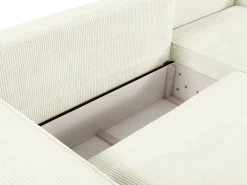 Sofá de canto direito convertível em veludo canelado branco AMELIA