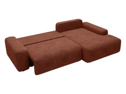 Sofá de canto direito convertível tecido texturizado terracota DAVISO