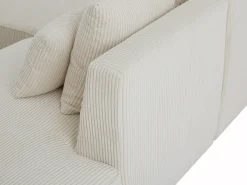 Sofá de canto direito de 4 lugares em veludo canelado bege MECODI