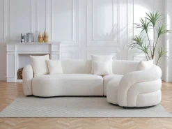 Sofá de canto direito em tecido bouclette branco LAPIOTA da Maison Céphy