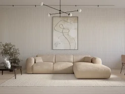 Sofá de canto direito em veludo canelado fino bege estilo design POGNI da Maison Céphy