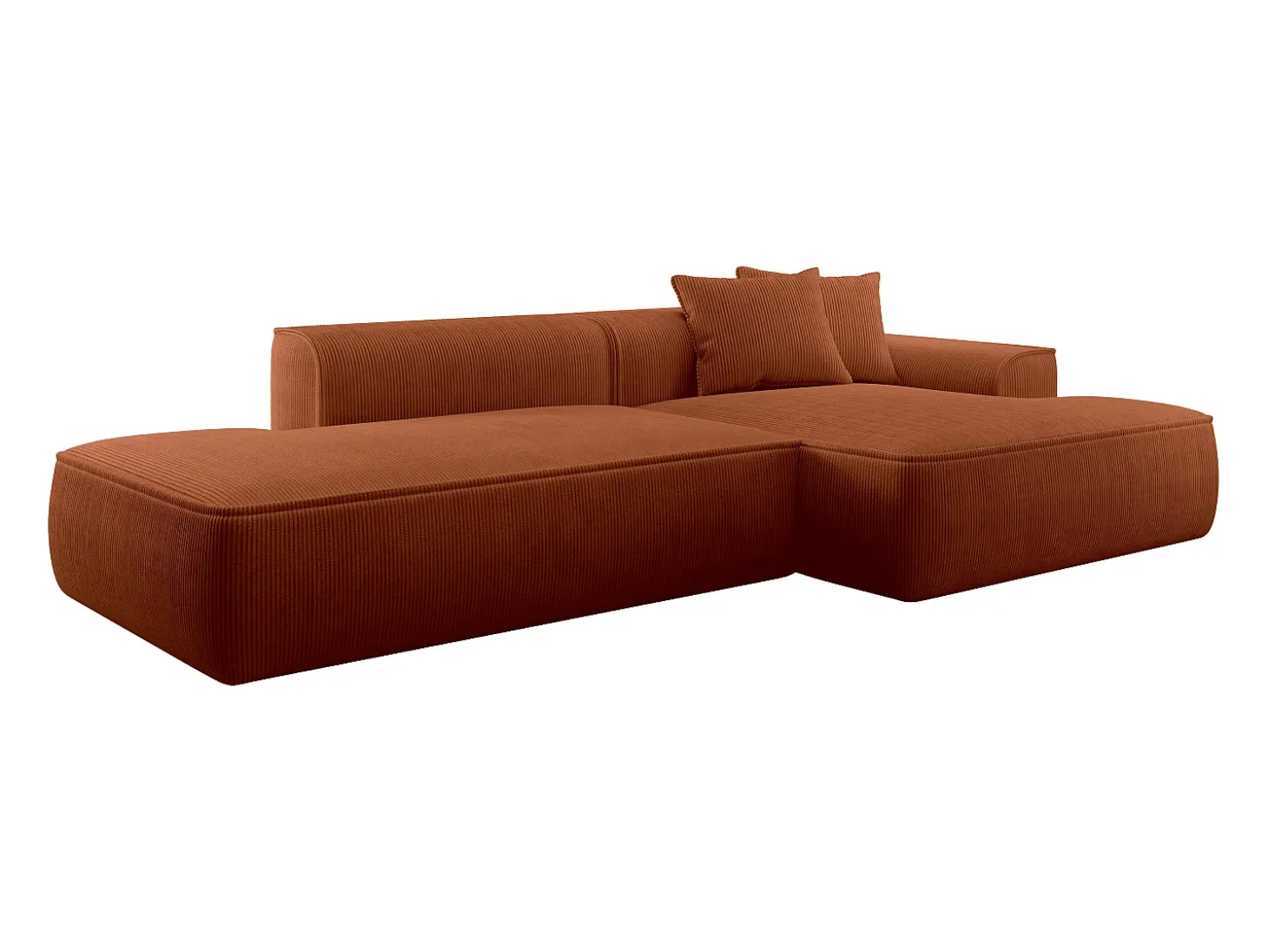 Sofá de canto direito em veludo canelado terracotta ERYNEL