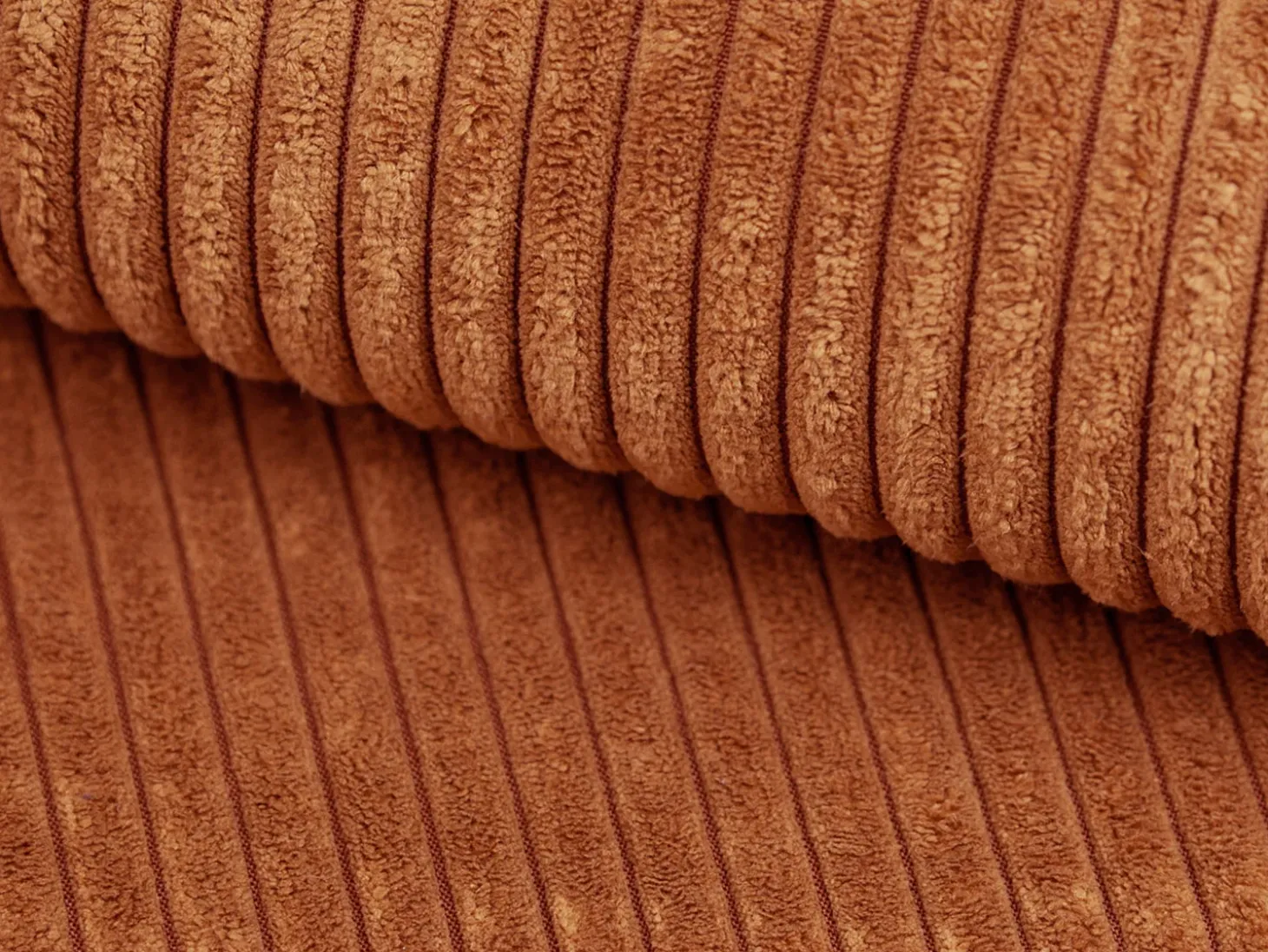 Sofá de canto direito em veludo canelado terracotta ERYNEL