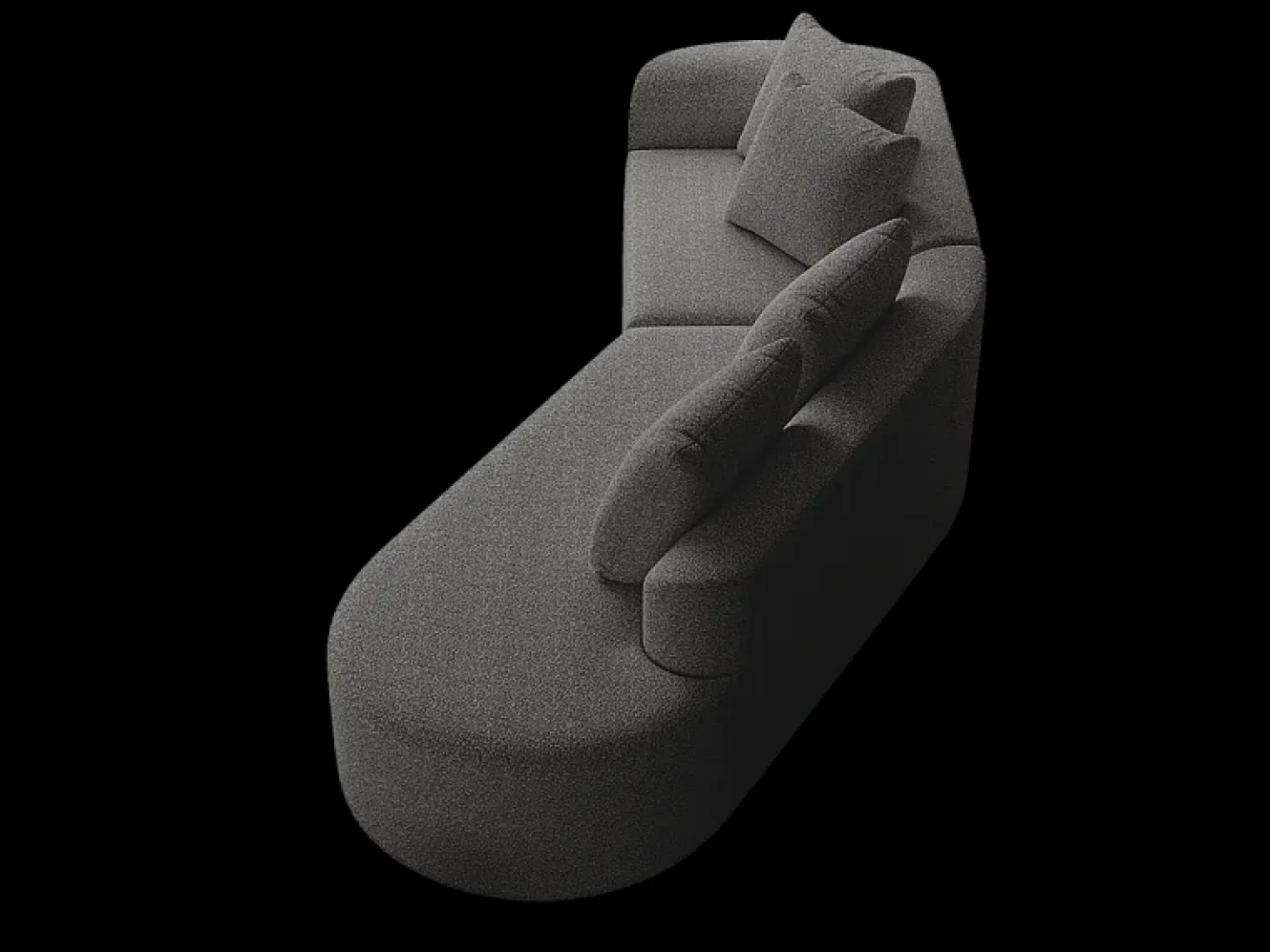 Sofá de Canto Direito Moderno Superdimensionado 4 Lugares, com 4 Almofadas, Chaise Longue Curva, Tecido Chenille, Cinza Antracito