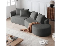 Sofá de Canto Direito Moderno Superdimensionado 4 Lugares, com 4 Almofadas, Chaise Longue Curva, Tecido Chenille, Cinza Antracito