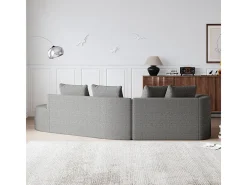 Sofá de Canto Direito Moderno Superdimensionado 4 Lugares, com 4 Almofadas, Chaise Longue Curva, Tecido Chenille, Cinza Claro