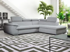 Sofá de canto direito modular em tecido cinza claro FABIEN