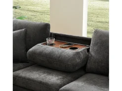 Sofá de canto em chenille - con função de dormir - con USB, Type-C e lâmpada de leitura - encosto dobrável con dois porta-copos - con banco - Cinza