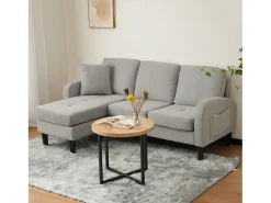 Sofá de canto em forma de L, 185 x 118 x 82 cm, tecido de algodão respirável, pés de plástico, design modular,cinzento