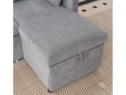 Sofá de canto em forma de U com 3 lugares e espaço para arrumação - Sofá-cama em tecido chenille - Cinza
