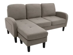 Sofá de canto em forma de L, 185 x 118 x 82 cm, tecido de algodão respirável, pés de plástico, design modular, cinzento