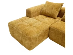 Sofá de canto em forma de L com 3 lugares, 3 almofadas e bolso lateral - Chenille amarelo