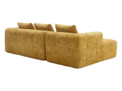 Sofá de canto em forma de L com 3 lugares, 3 almofadas e bolso lateral - Chenille amarelo