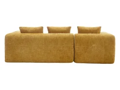 Sofá de canto em forma de L com 3 lugares, 3 almofadas e bolso lateral - Chenille amarelo