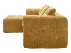 Sofá de canto em forma de L com 3 lugares, 3 almofadas e bolso lateral - Chenille amarelo