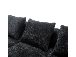 Sofá de canto em forma de L com 3 lugares, 3 almofadas e bolso lateral - Chenille Preto