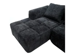 Sofá de canto em forma de L com 3 lugares, 3 almofadas e bolso lateral - Chenille Preto