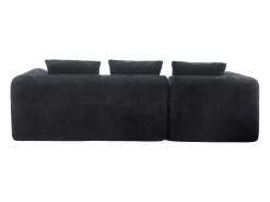 Sofá de canto em forma de L com 3 lugares, 3 almofadas e bolso lateral - Chenille Preto
