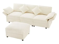 Sofá de canto em L - 3 lugares - com descanso para os pés - 4 almofadas - braços ajustáveis - Bege