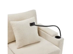 Sofá de canto em L - 3 lugares - com apoio para pés + porta-copos - carregador USB - 2 almofadas - Bege