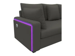 Sofá de canto em L - 4 lugares - con iluminação LED - porta de carregamento USB - veludo canelado - cinza