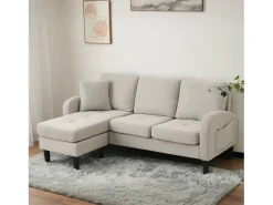 Sofá de canto em L com chaise longue – sofá de três lugares, 166 x 118 x 77 cm, tecido respirável de mistura de algodão e linho